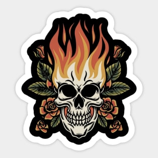 Retro Blaze Skull Tattoo - Vintage Flame Ink Sticker
